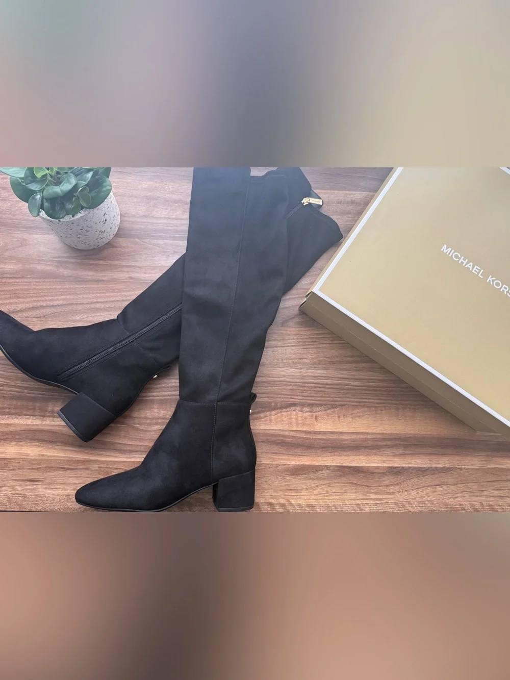 MICHAEL Michael Kors Braden Black Suede Over-the-Knee Heel Boots